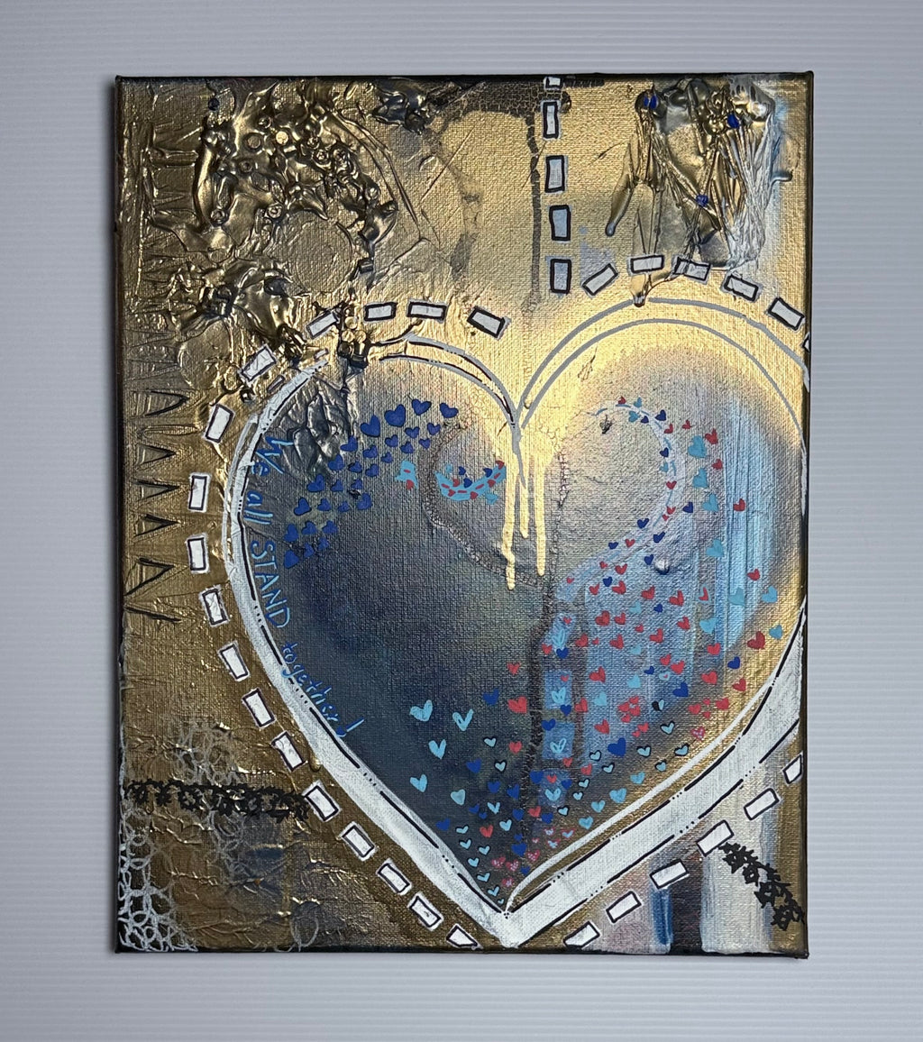 Artistic depiction of a heart with blue and red accents on a textured background